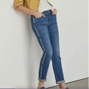 Anthropologie Pilcro Slim Boyfriend Crop Jeans Embroidered Side Stripe Size 28